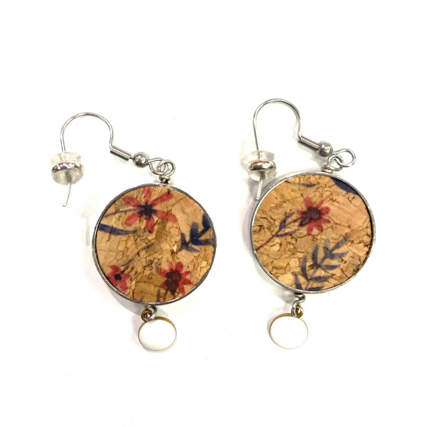 Boucles d'oreilles - Cercle - Liège fleurs rouges - Création Fish