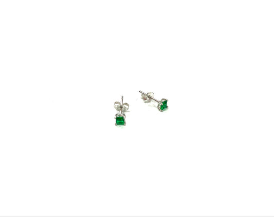 Boucles d'oreilles - Carré 3.5mm -  Vert - Rouge Argent 9.25