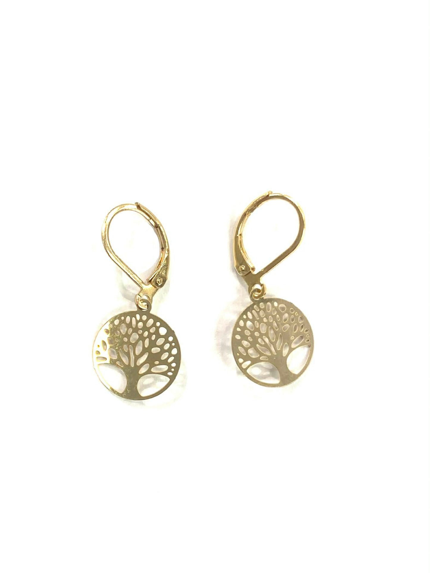 Earrings - Tree of Life - Gold - Red Stainless Steel
