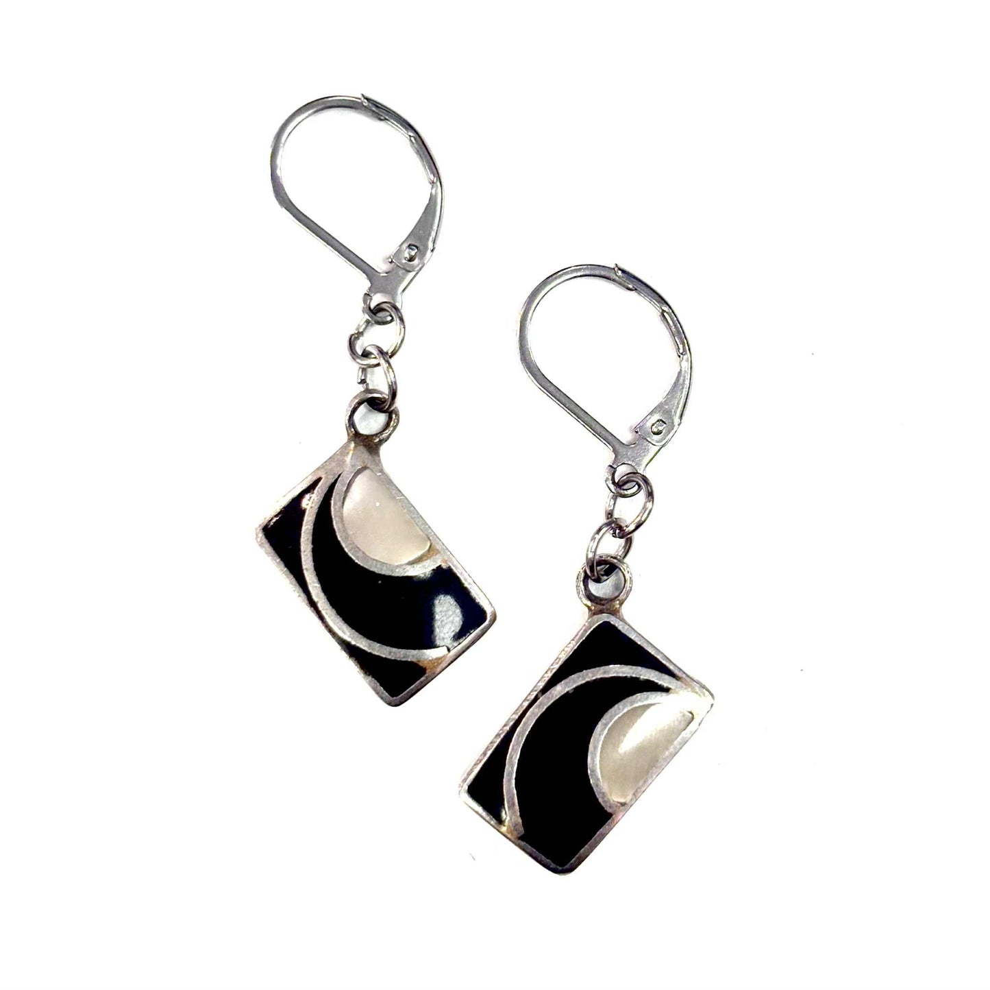 Boucles d'oreilles - Rectangle - Pierre Nacre Demie-Cercle - Rouge Aventure