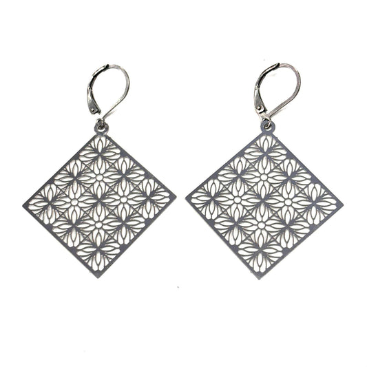 Boucles d'oreilles - Carré mandala- Rouge Inox