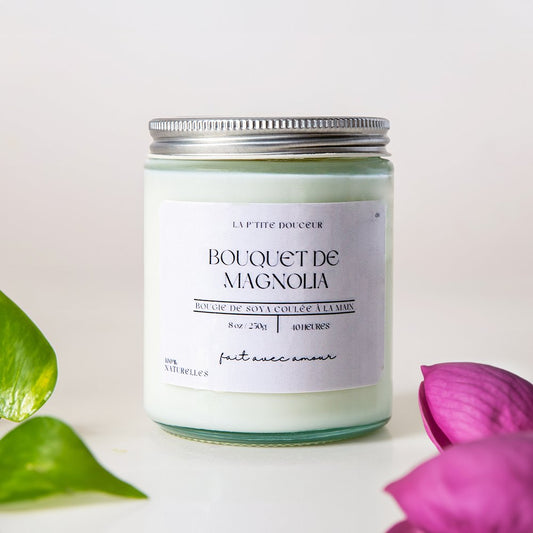 Bougie - Bouquet de Magnolia - 8oz - La P'tite Douceur