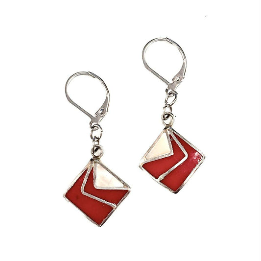 Boucles d'oreilles - Carré - Pierre Nacre Triangle - Rouge Aventure