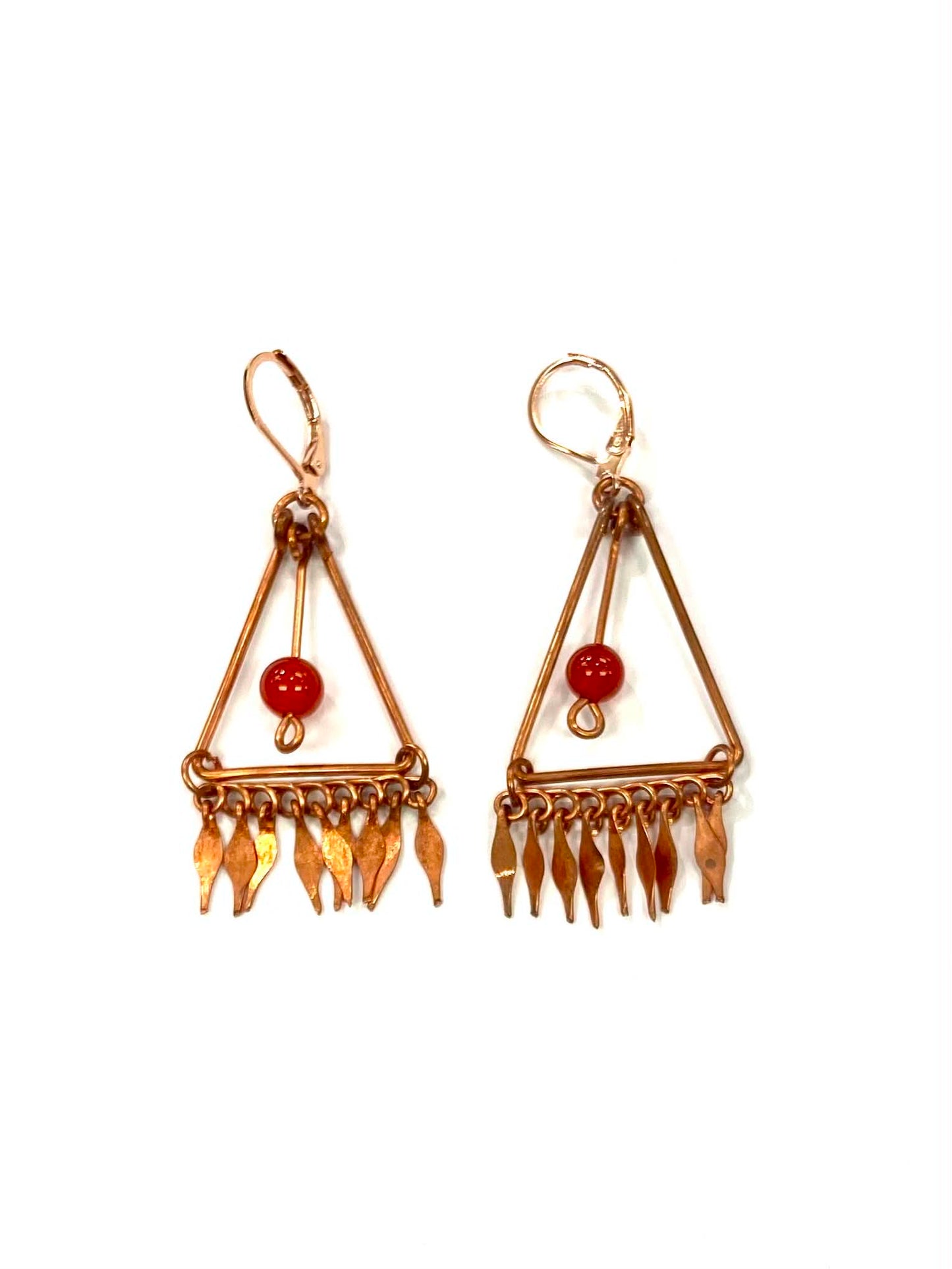 BO Triangle bohème - Bronze - Perle Orange - Rouge Aventure