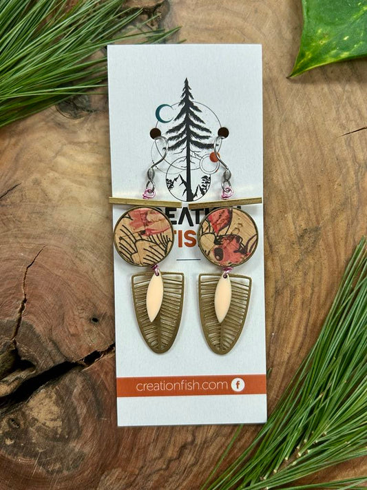 Boucles d'oreilles- Feuille fleurs -Création Fish
