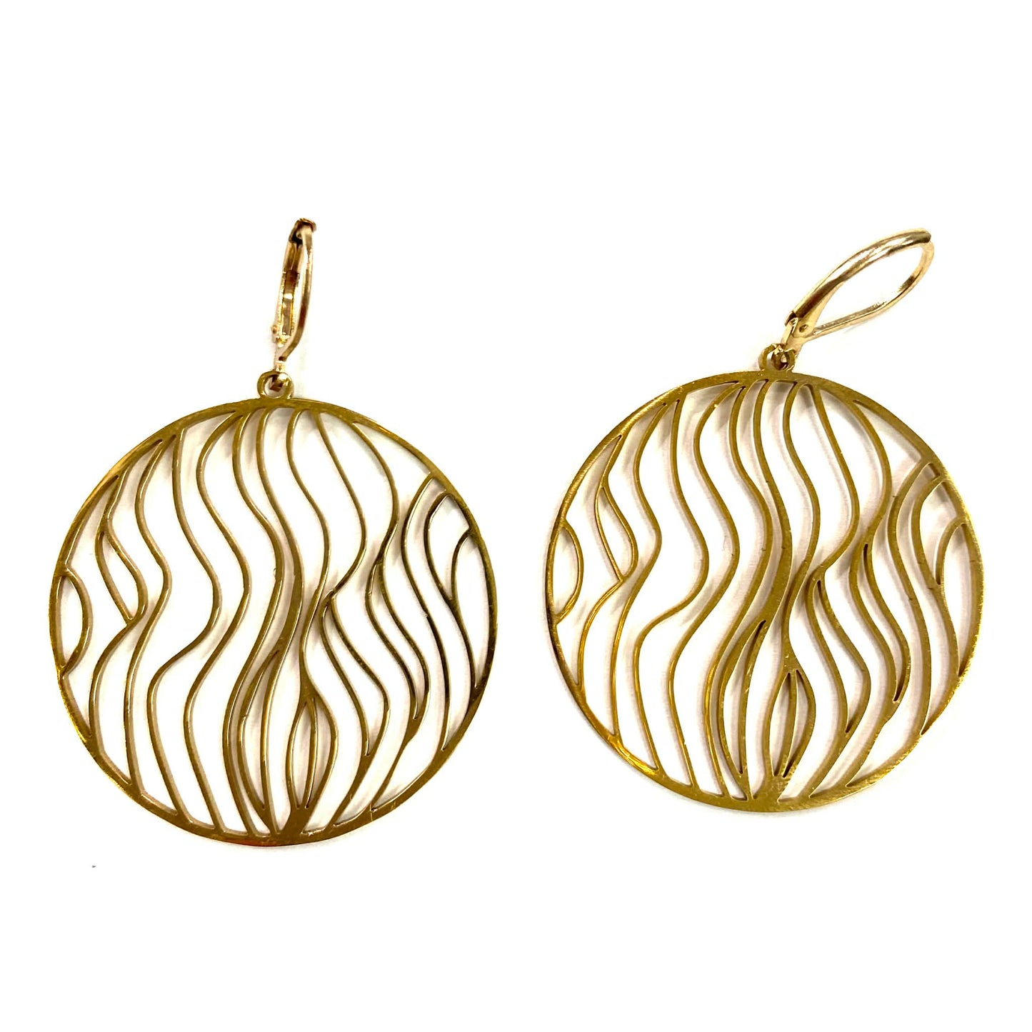 Boucles d'oreilles - Rond avec vagues - Or - Rouge Inox