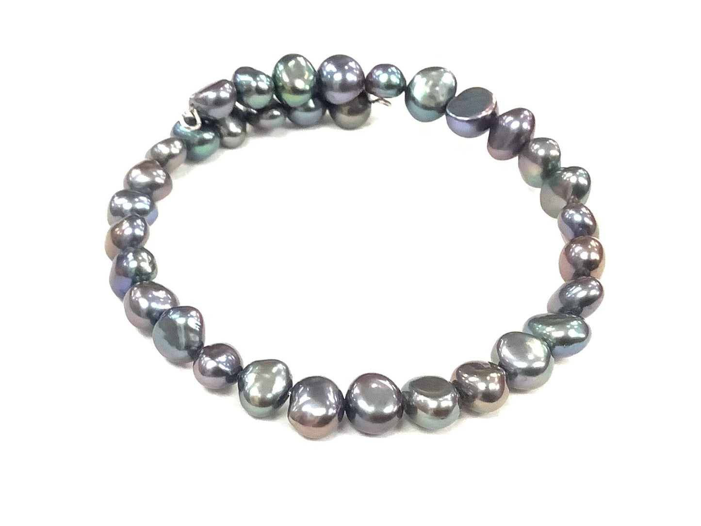 1 Round Pearl Bracelet - Black - Red Stainless Steel