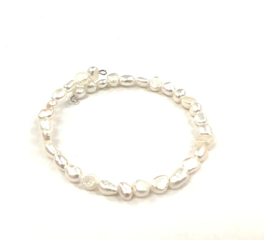 1 Round Pearl Bracelet - White - Red Stainless Steel