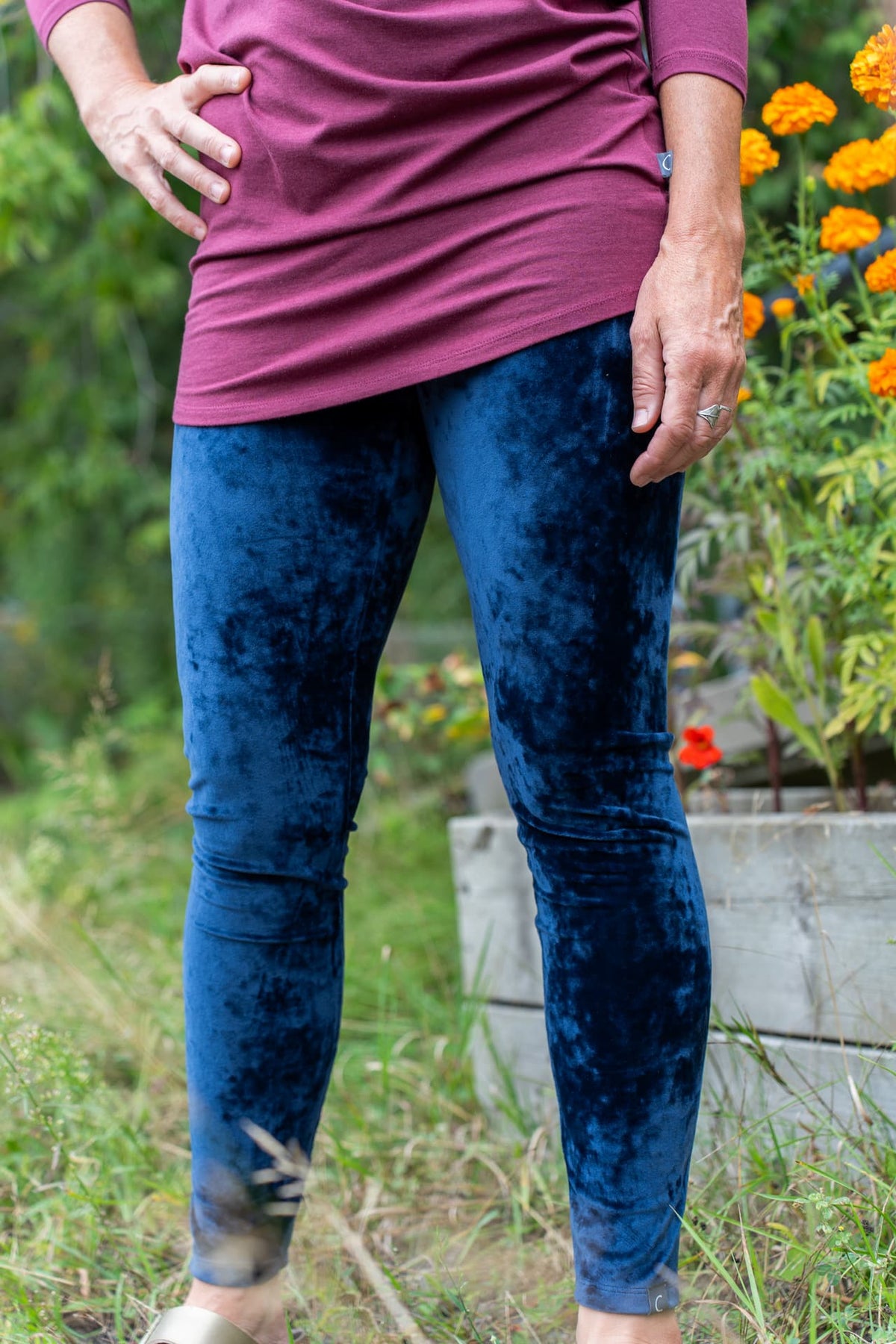 Leggings Toudou - velours noir , velours sarcelle -  MarieC