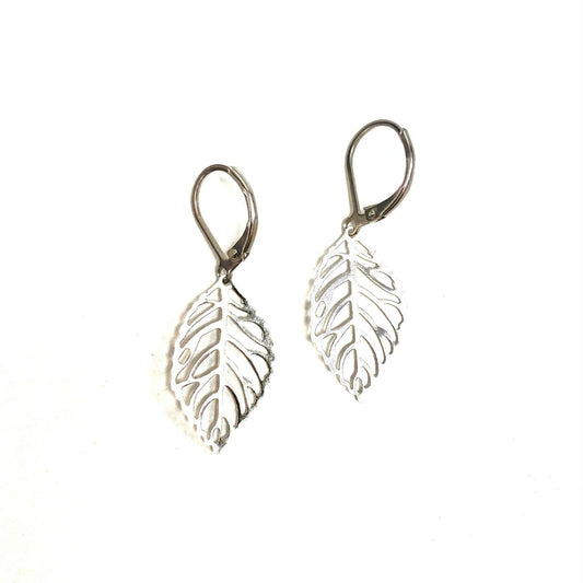 Boucles d'oreilles - Petite feuille argent - Rouge Inox