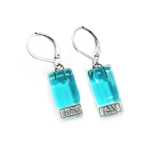 Mosaic earrings on glass - Aqua - Créart