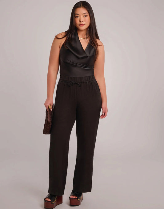 NORA PANTALON EN LIN AVEC CEINTURE -Black