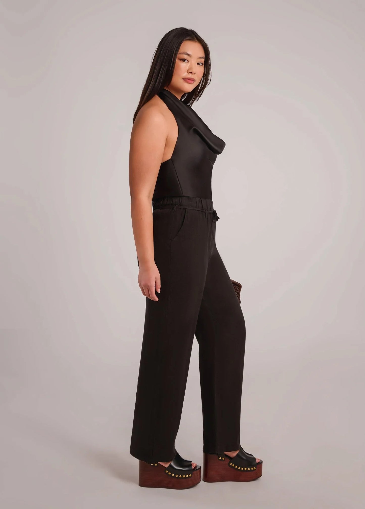 NORA PANTALON EN LIN AVEC CEINTURE -Black