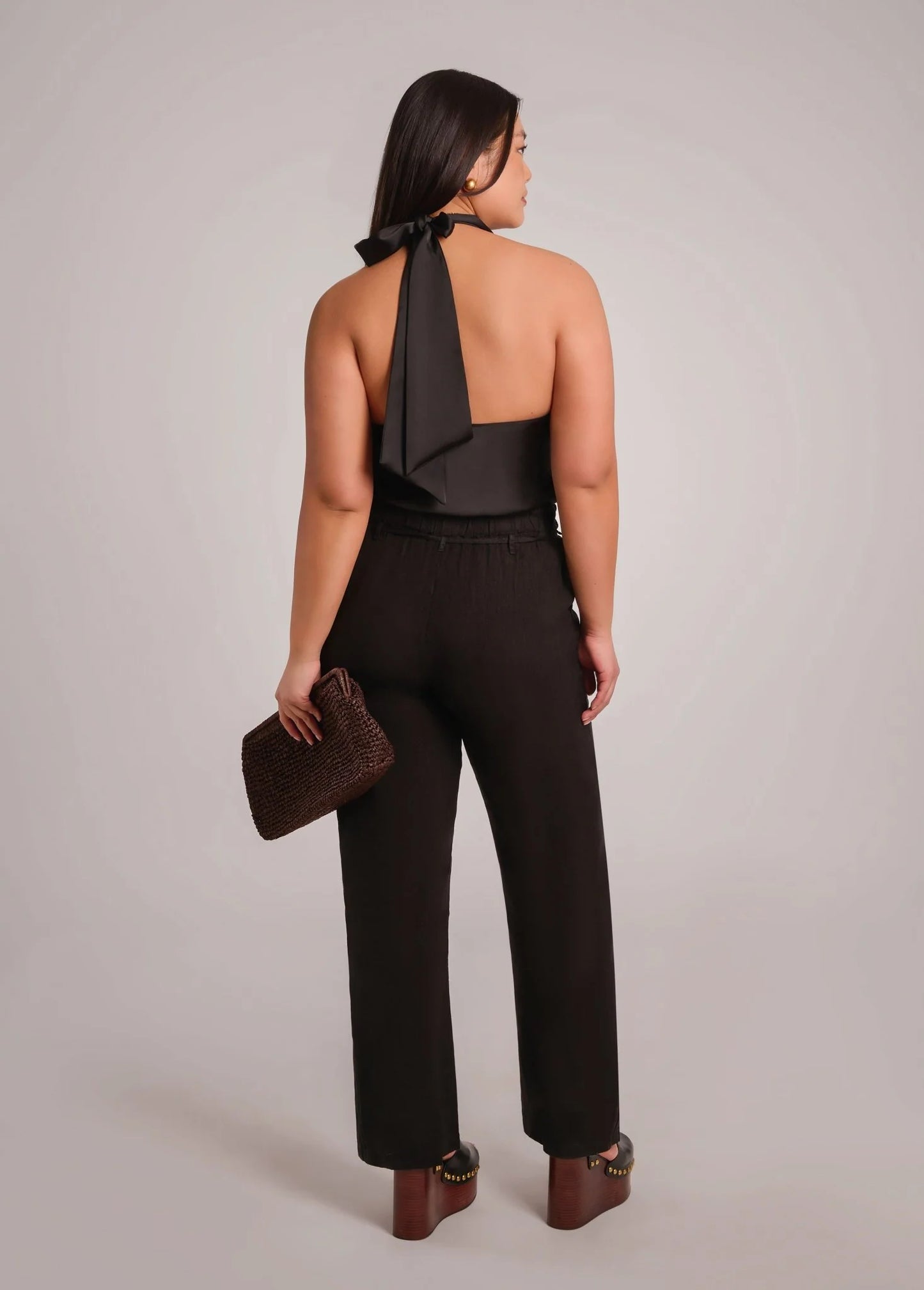 NORA PANTALON EN LIN AVEC CEINTURE -Black