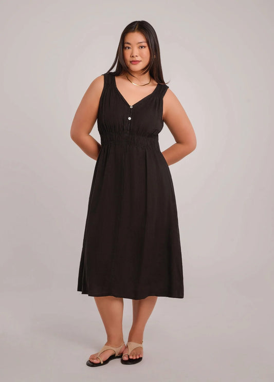 LUNA ROBE MIDI EN LIN - noir - Black