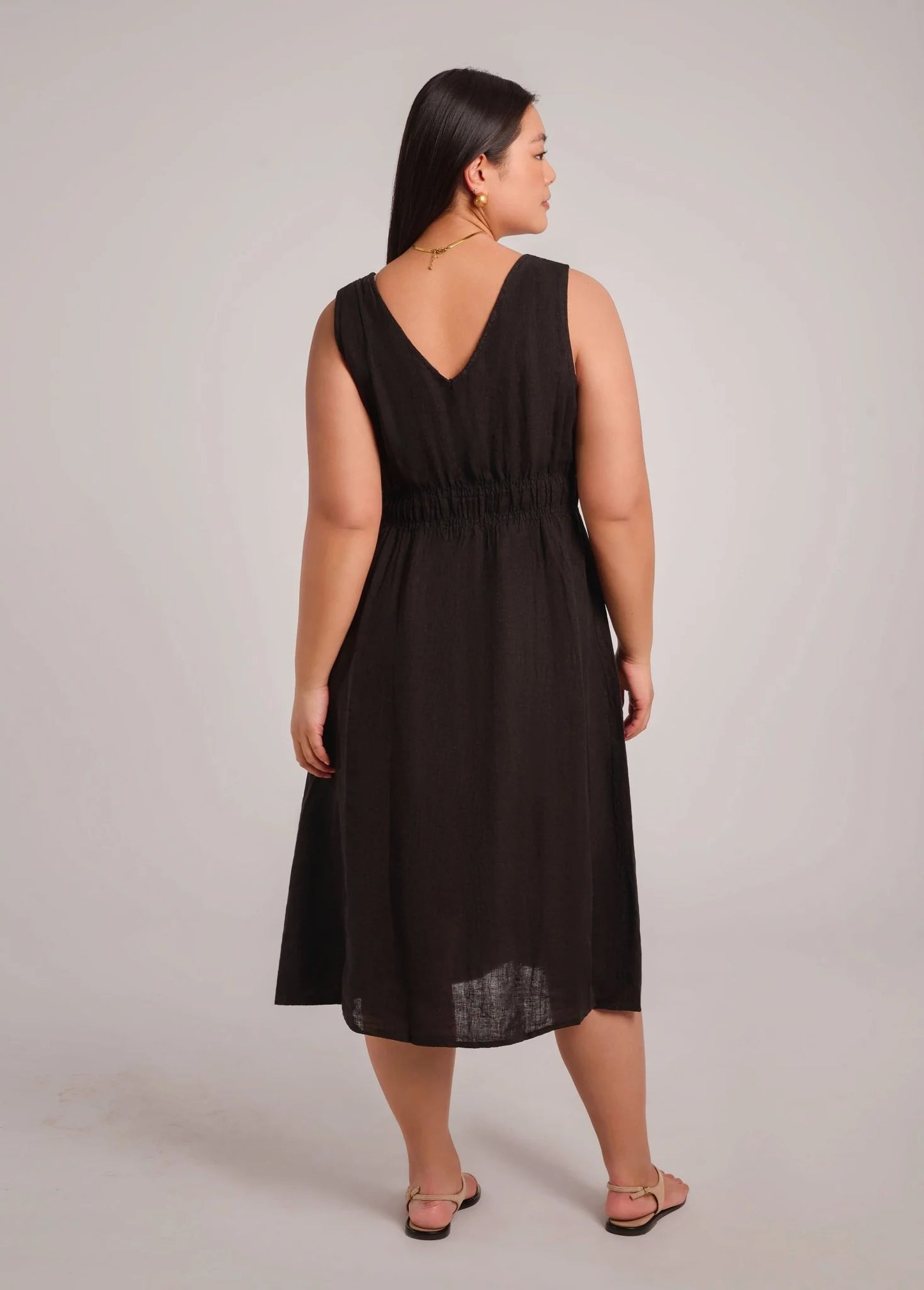 LUNA ROBE MIDI EN LIN - noir - Black