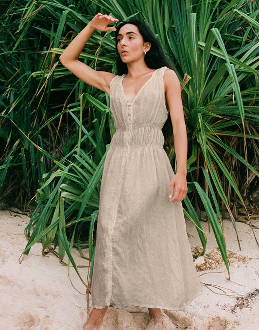 LUNA ROBE MIDI EN LIN - dune de sable - sand dune