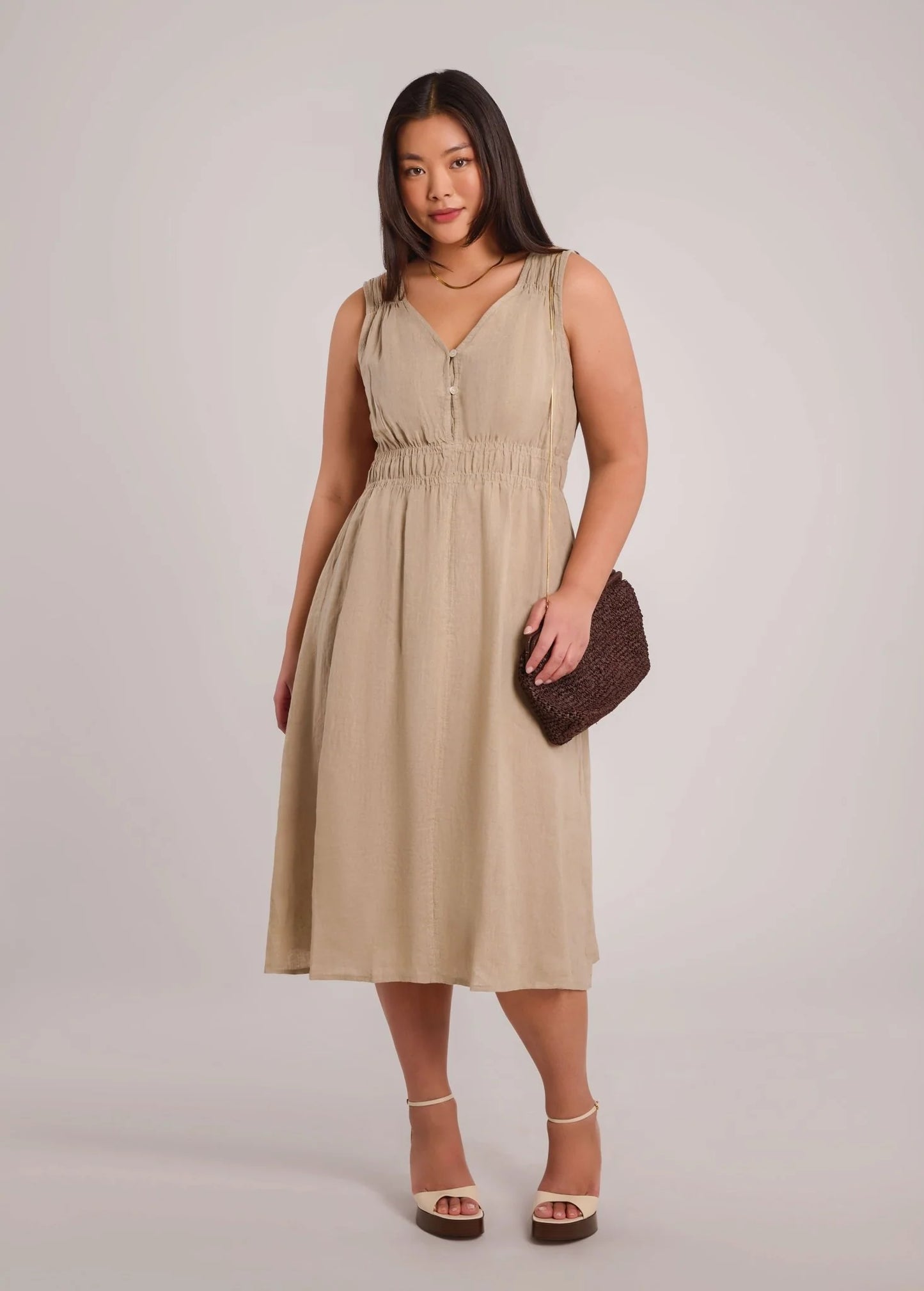 LUNA ROBE MIDI EN LIN - dune de sable - sand dune