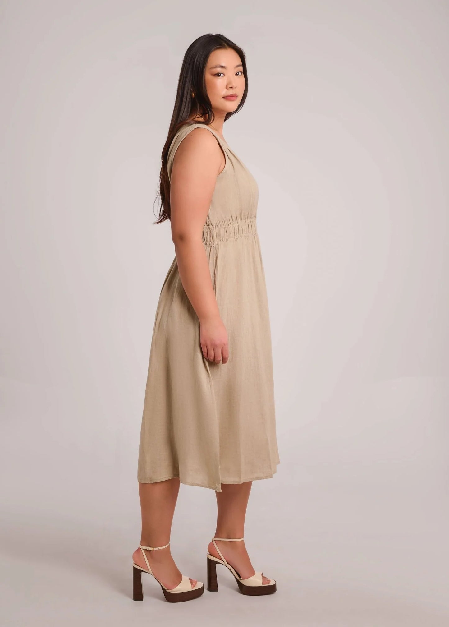 LUNA ROBE MIDI EN LIN - dune de sable - sand dune