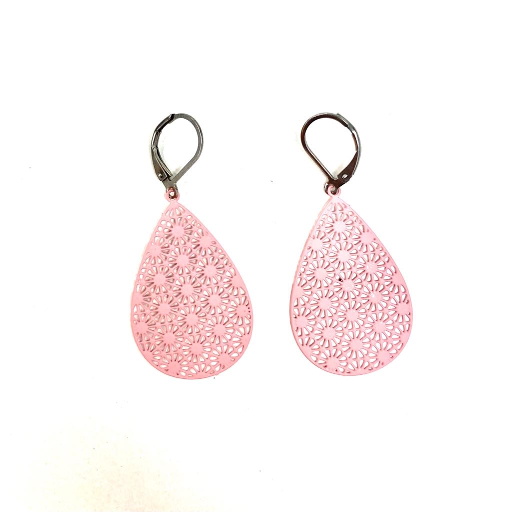 Boucles d'oreilles - Goutte géométrique colorée- Rouge Inox - 5 couleurs différentes