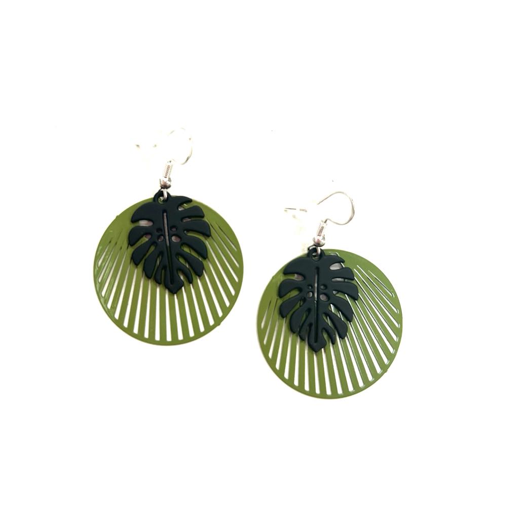 Boucles d'oreilles-Monstera noir-Création Fish