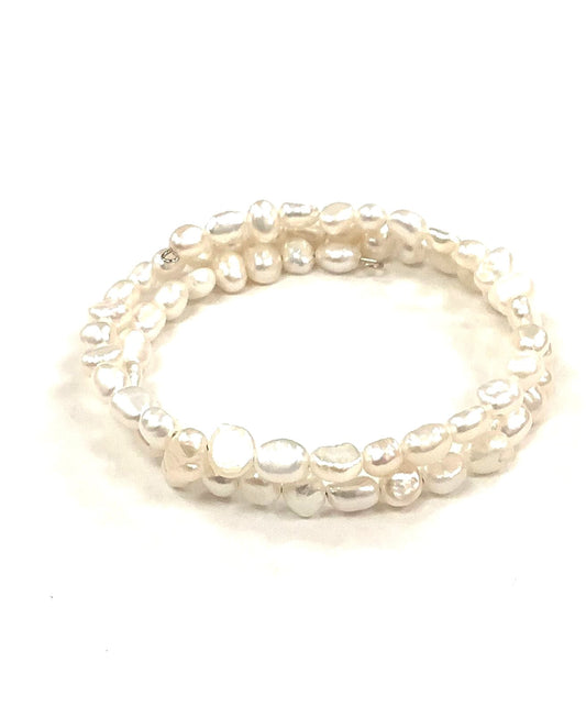 2 Tour Pearl Bracelet - White - Red Stainless Steel