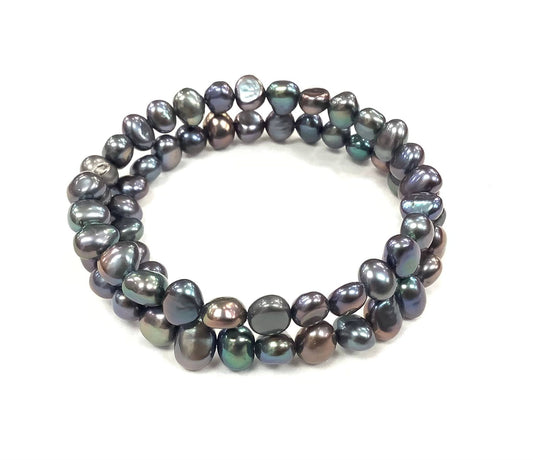 2 Tour Pearl Bracelet - Black - Red Stainless Steel