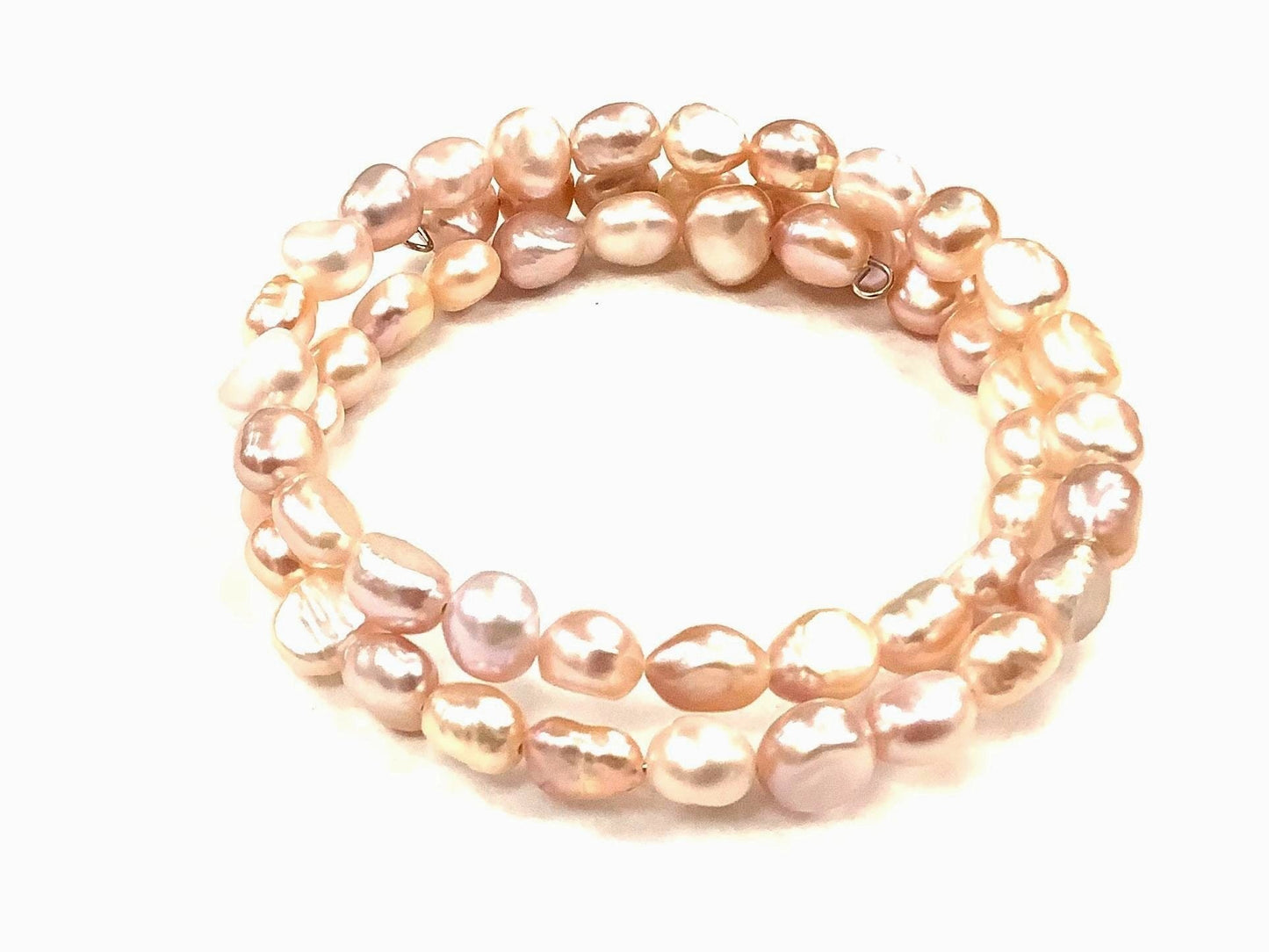 2-Turn Pearl Bracelet - Peach - Red Stainless Steel