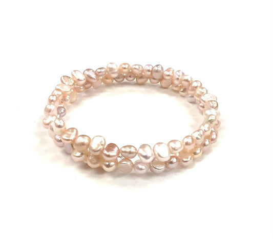 2 Tour Pearl Bracelet - Pink - Red Stainless Steel
