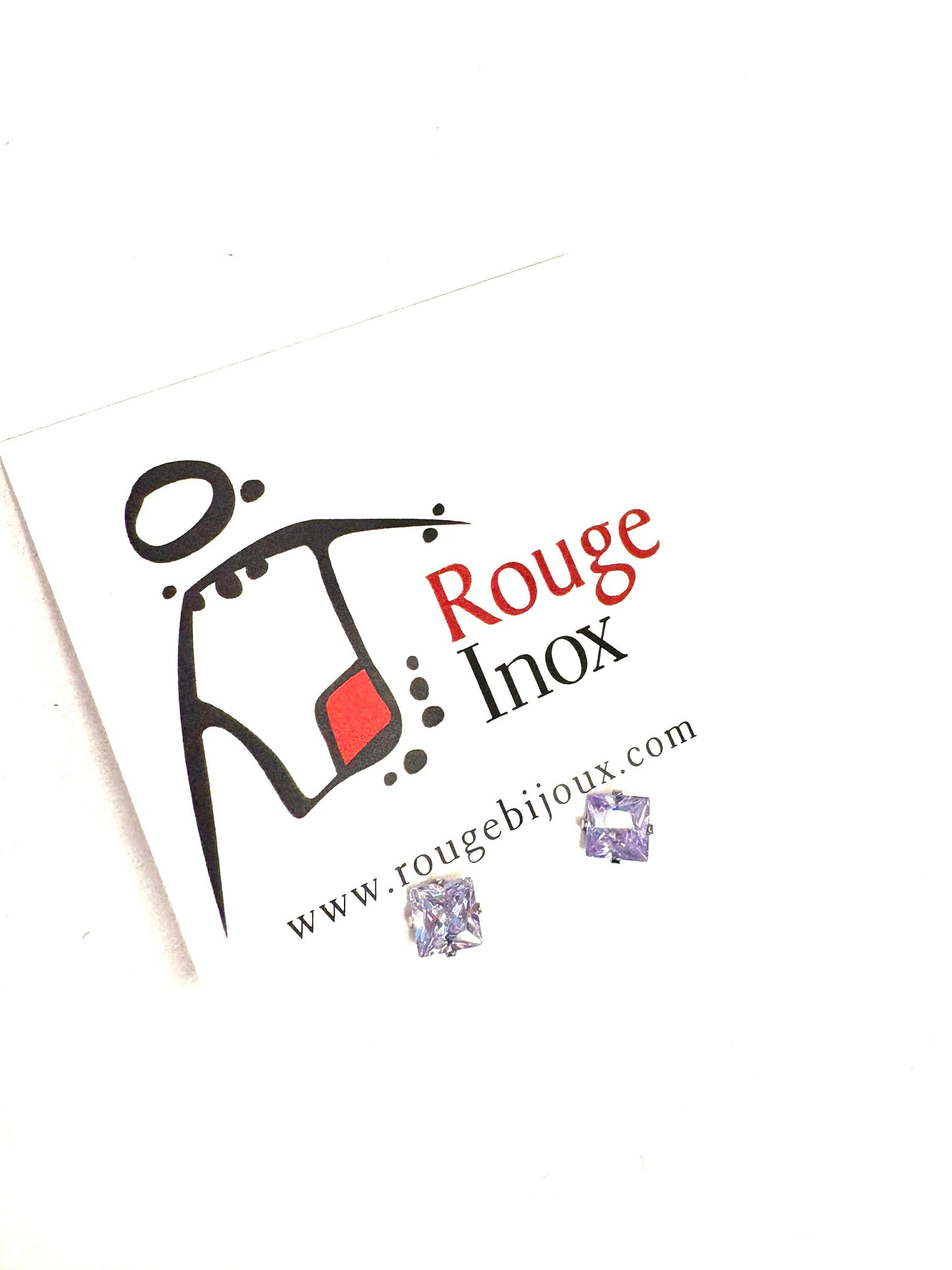 BO purple square zircon 3mm - Red Stainless steel