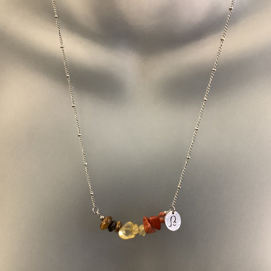 Zodiac Necklace with Leo Stones - Red Stainless Steel