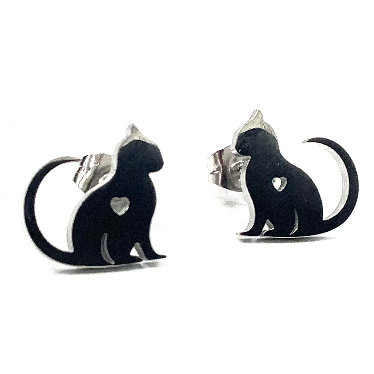 Earrings - Loving cat with a big heart - Red Stainless Steel