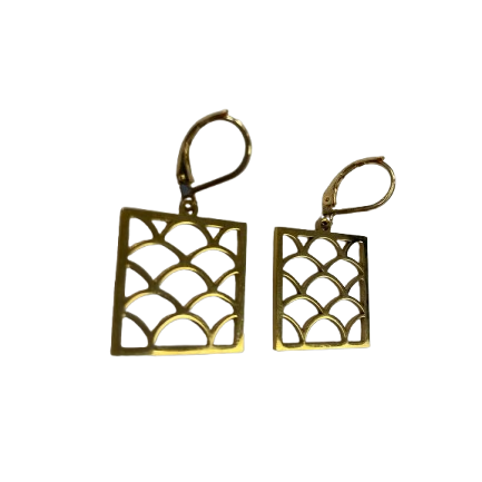 Boucles d'oreilles - Carré avec écailles - Or - Rouge Inox