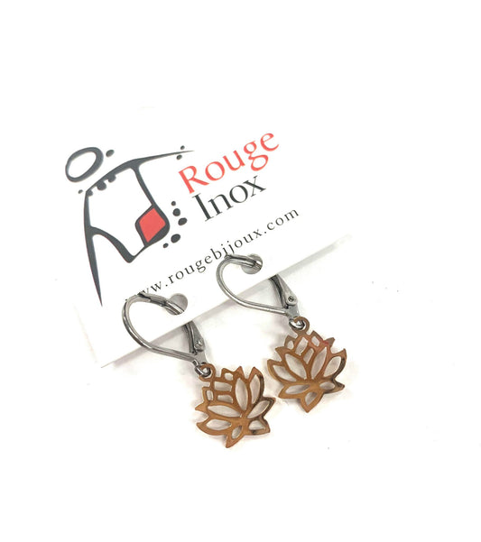 Boucles d'oreilles Lotus - Or rose - Rouge Inox
