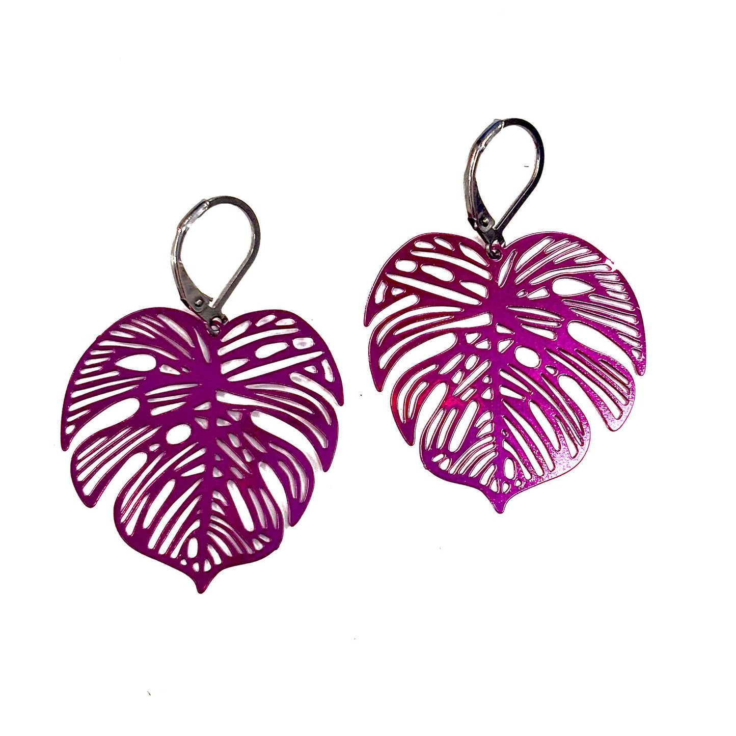 Boucles d'oreilles - Feuille Monstera - Rouge Inox (12 couleur différentes)