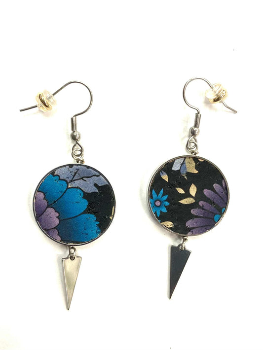 Boucles d'oreilles - Cercle - Fleurs bleues et Mauves - Création Fish