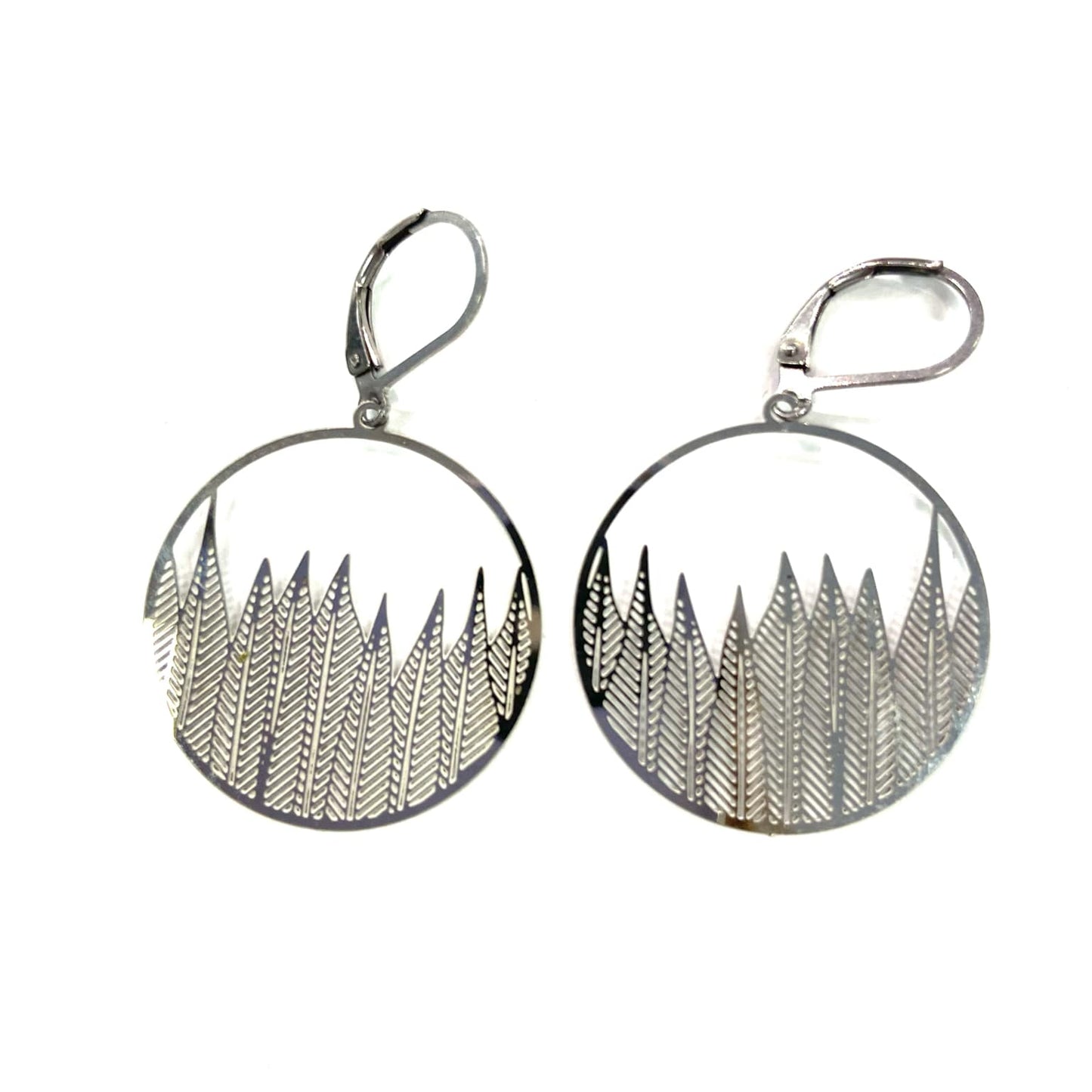Boucles d'oreilles - Rond avec conifères argent