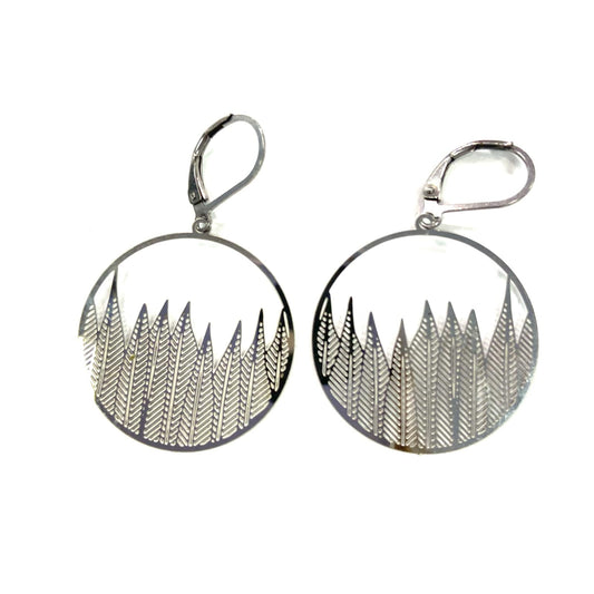 Boucles d'oreilles - Rond avec conifères argent