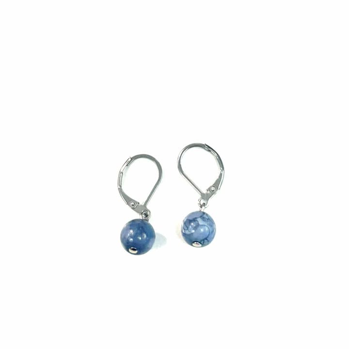 Boucles d'oreilles - Bille en pierre- marbré bleu- MJ Bijoux