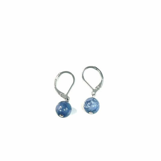 Boucles d'oreilles - Bille en pierre- marbré bleu- MJ Bijoux