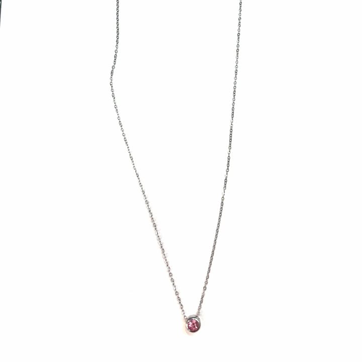 Collier - Petite pierre - Rose -  Rouge Inox