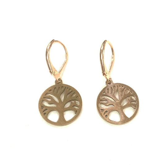Tree of Life Earrings - Gold - Red Stainless Steel