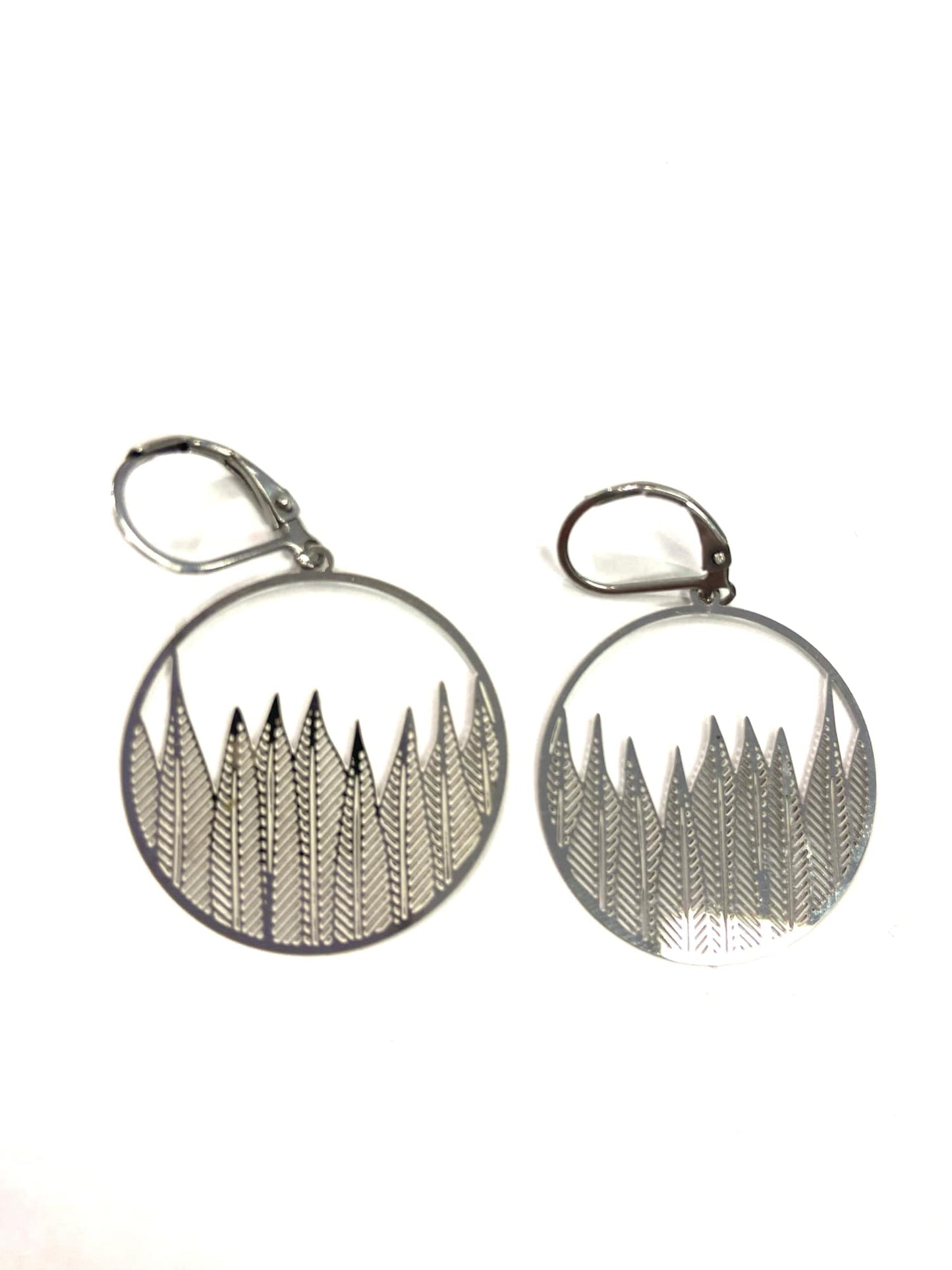 Boucles d'oreilles - Rond avec conifères argent