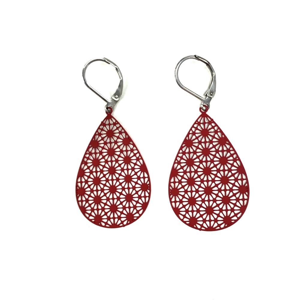 Boucles d'oreilles - Goutte géométrique colorée- Rouge Inox - 5 couleurs différentes