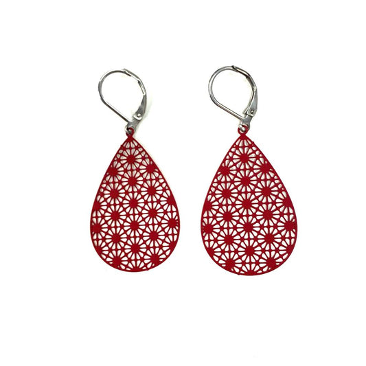 Boucles d'oreilles - Goutte géométrique colorée- Rouge Inox - 5 couleurs différentes