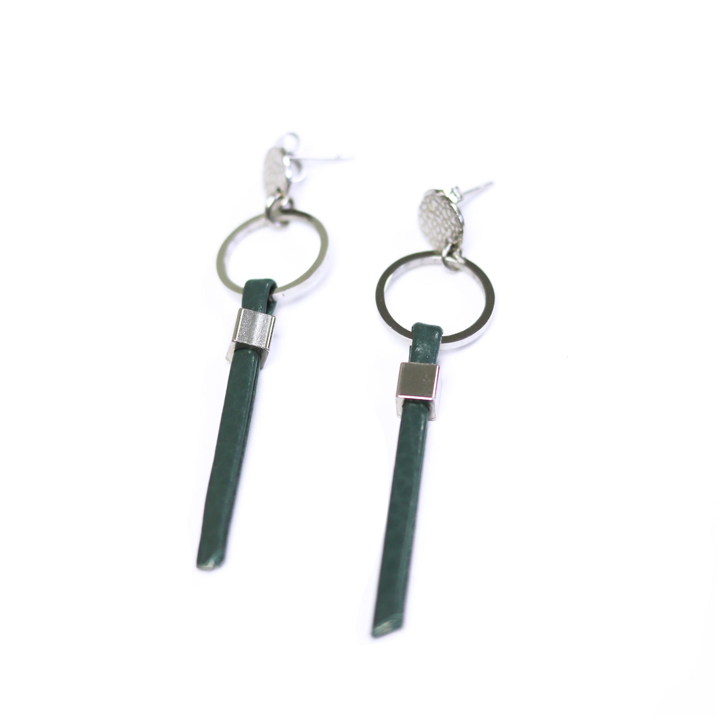 Lara earrings with leather - Emerald - Créart