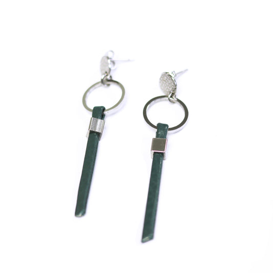 Lara earrings with leather - Emerald - Créart