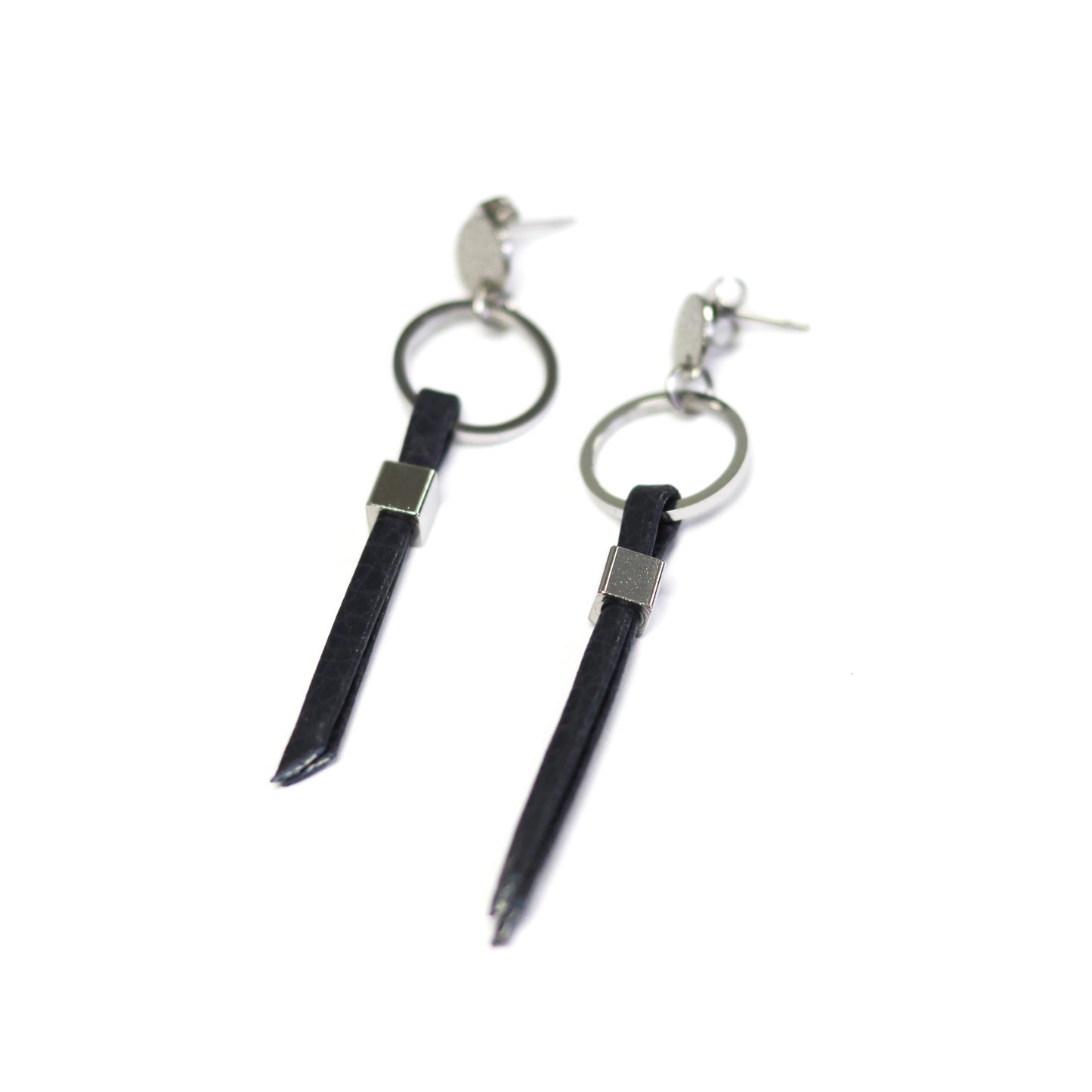 Lara earrings with leather - Navy - Créart
