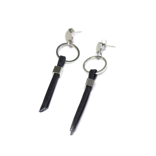 Lara earrings with leather - Navy - Créart