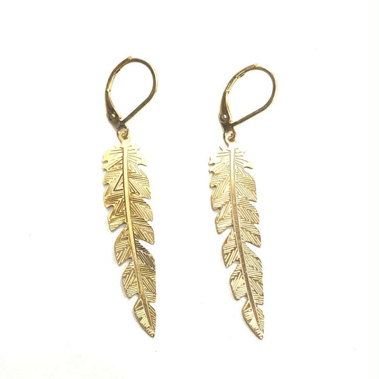 Boucles d’oreilles - Plume petite or - Rouge Inox